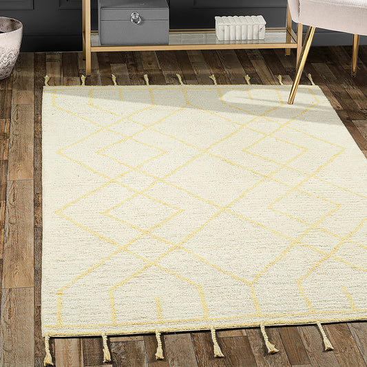 Geometric Washable Cotton Bath Rug Yellow, Elias