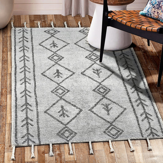 Moroccan Washable Cotton Bath Rug Grey, Foraker