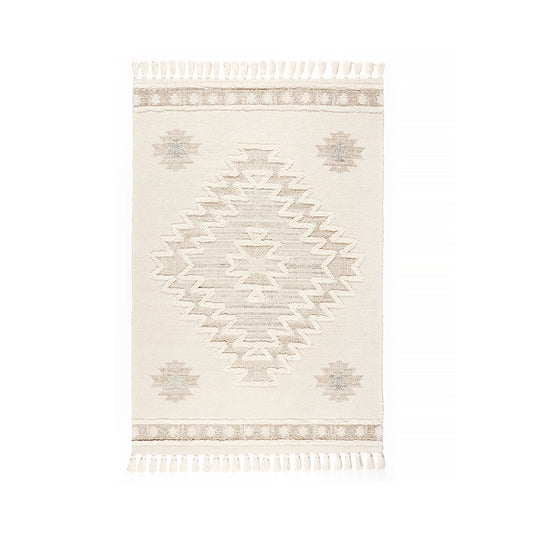 Cotton Buckley Kilim Shag Printed Rug Beige, Blanca