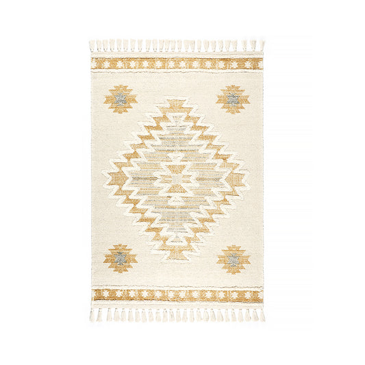 Cotton Buckley Kilim Shag Printed Rug Yellow, Blanca