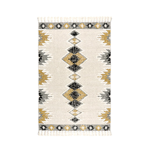 Cotton Buckley Multi Colored Print Geometric Shag Rug Yellow, Antero