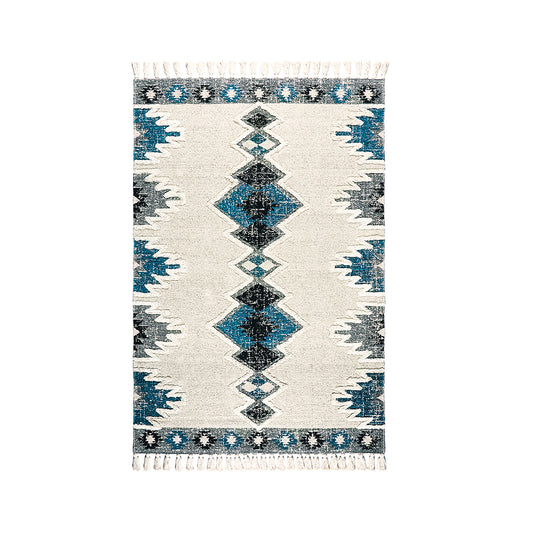 Cotton Buckley Multi Colored Print Geometric Shag Rug Teal, Antero