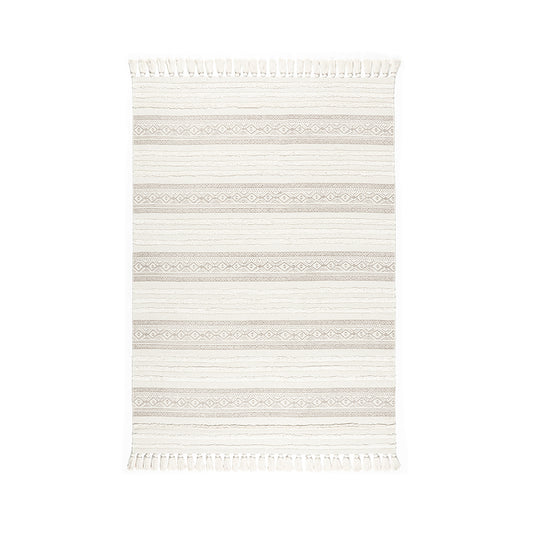 Cotton Diamond Stripes Stone Washed Shag Printed Rug Beige, Shasta