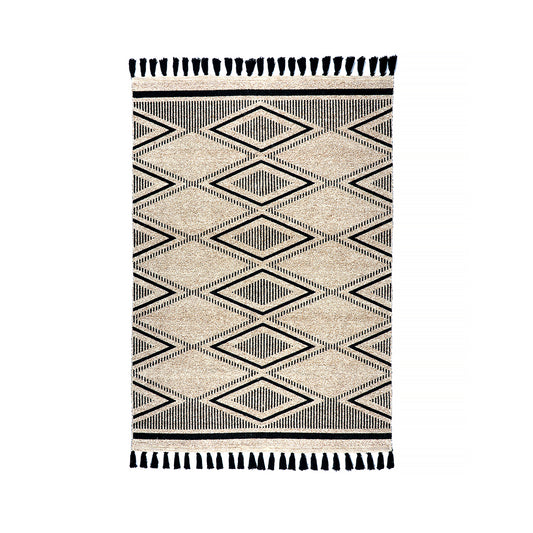 Jute Cotton Twist Diamond Printed Rug Black, Augusta