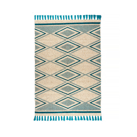 Jute Cotton Twist Diamond Printed Rug Teal, Augusta