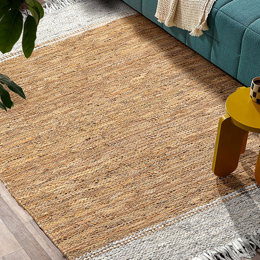 Natural Reclaimed Leather Flounce Striped Rug Gold, Keith