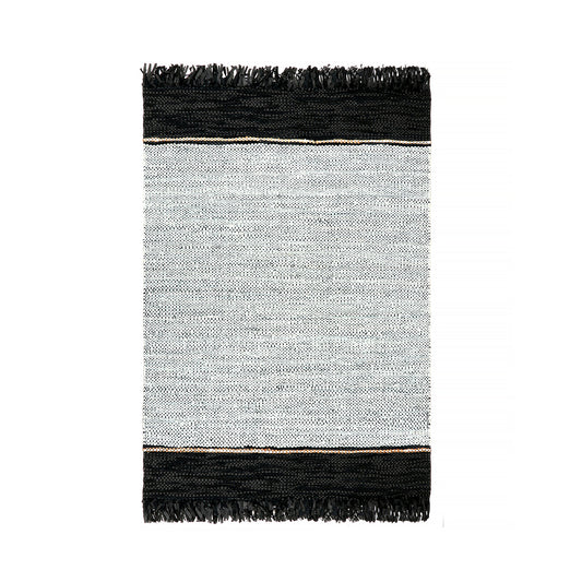 Natural Reclaimed Leather Flounce Striped Rug Black, Keith