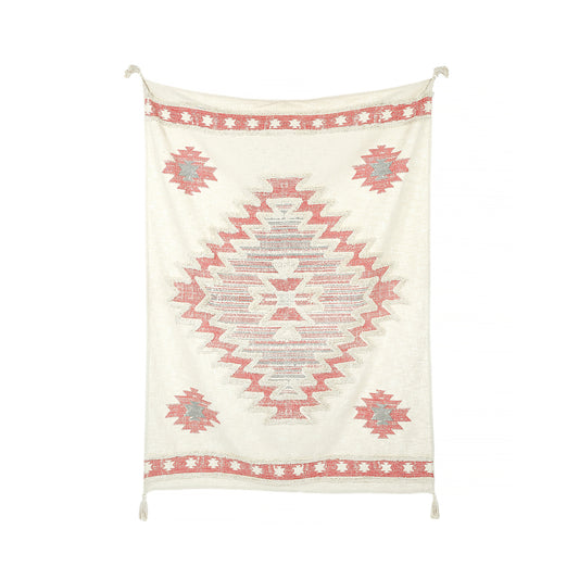 Cotton Slub Diamond Shag Throw Coral, Loa