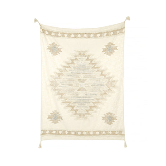 Cotton Slub Diamond Shag Throw Beige, Loa