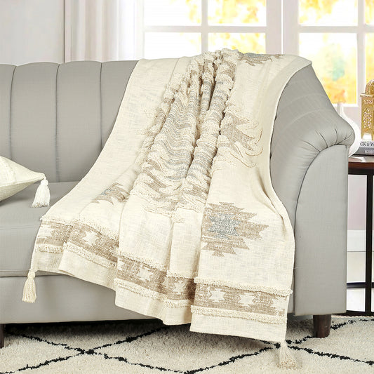 Cotton Slub Diamond Shag Throw Beige, Loa