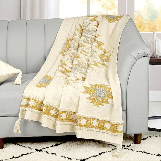 Cotton Slub Diamond Shag Throw Yellow, Loa