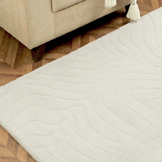 Geometric Handtufted Wool Carpet Cream, Glacier