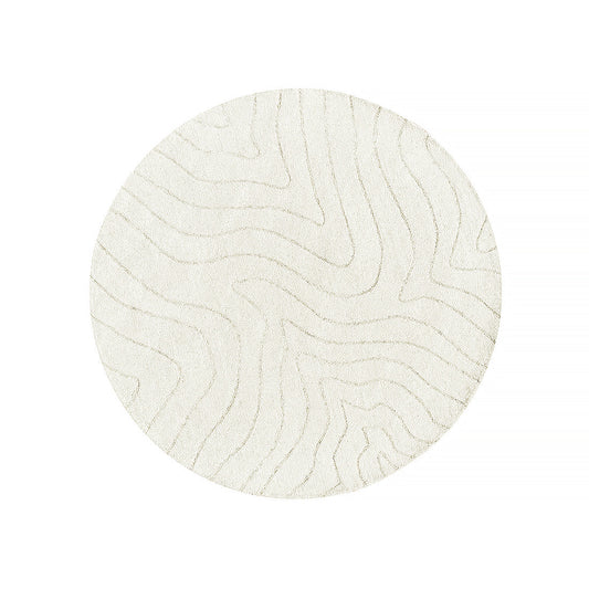 Geometric Handtufted Round Wool Carpet Cream, Glacier