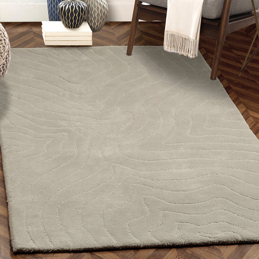 Geometric Handtufted Wool Carpet Light Grey, Glacier