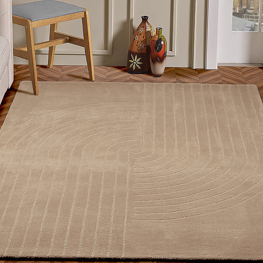 Geometric Handtufted Wool Carpet Beige, Graham